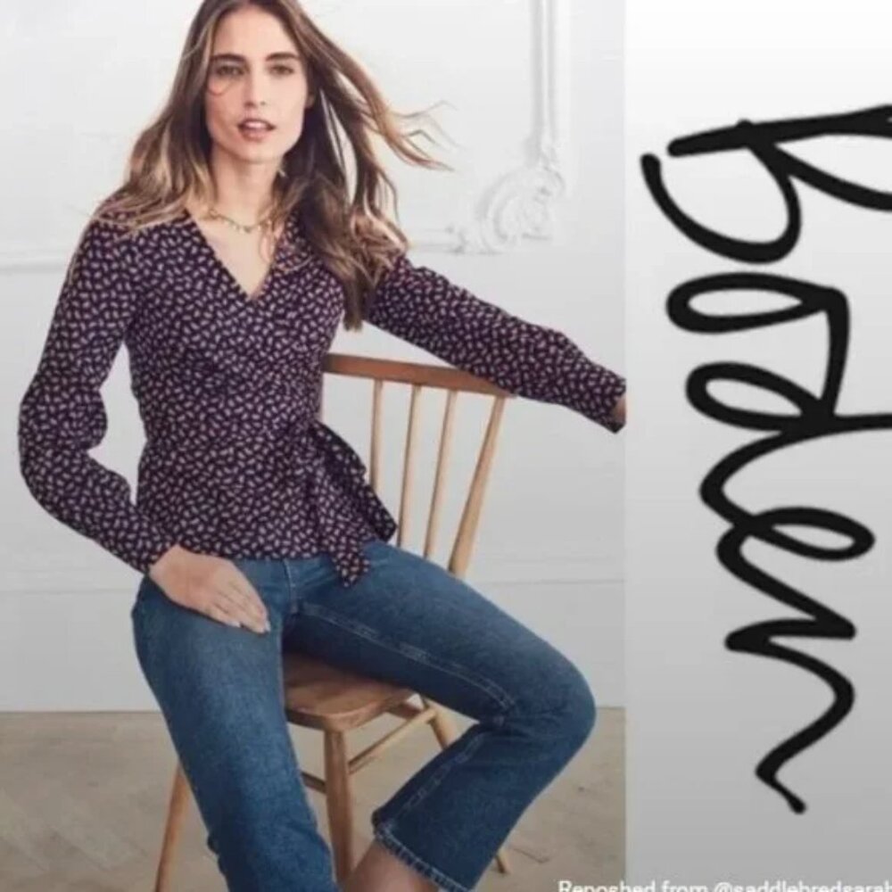 Boden Navy Arc Rainbow Print Long Sleeve Wrap Top 12